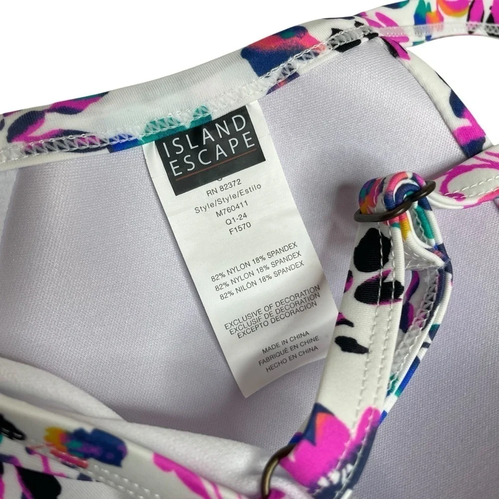 Island Escape Underwire Tankini Top Swimsuit White Floral Size 6 New